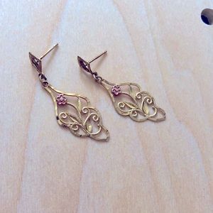 14k yellow gold filigree floral dangle earrings